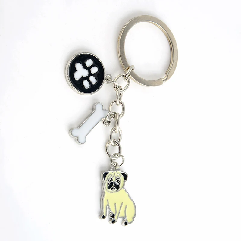 Pug Йоркширский кулон в форме терьера, брелки для мужчин, женщин, девушек, сплав, металл, серебряный цвет, сумка для домашних животных, брелок для ключей, держатель - Цвет: Pug