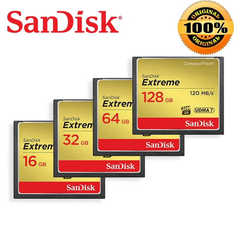 Оригинальная карта памяти SanDisk Extreme 128 Гб 64 cf C10 120 м/с для видеокамер 4k и Full HD 32