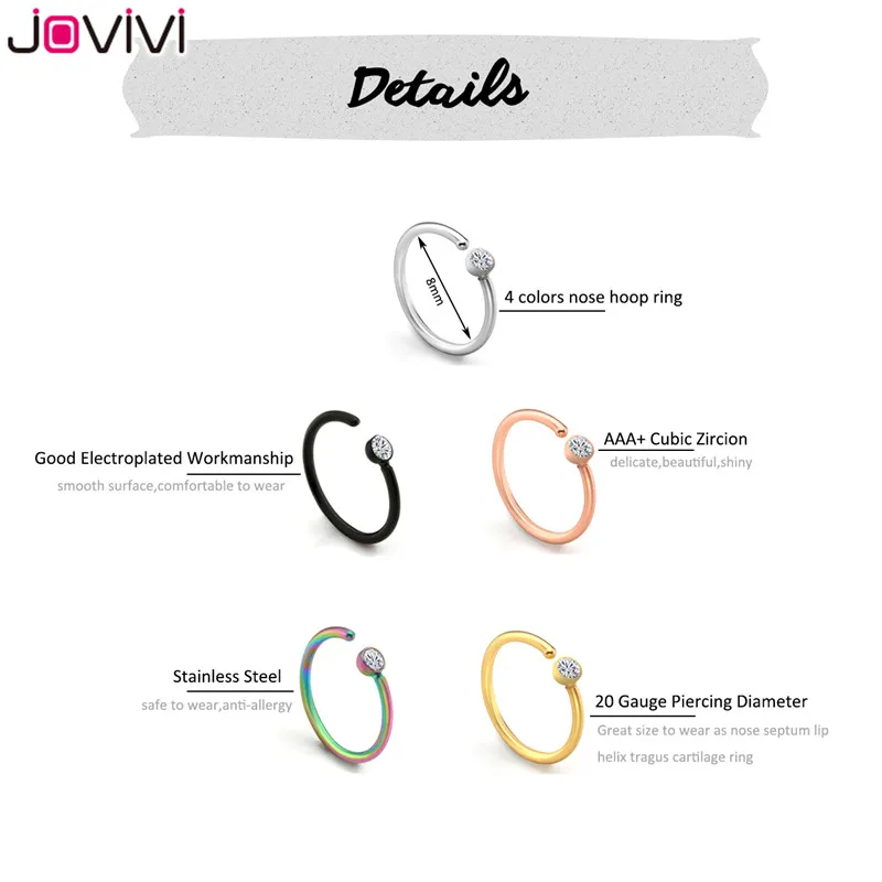 Jovivi нержавеющая сталь 20 г 16 кольцо для носа шпильки перегородка ухо спиральный