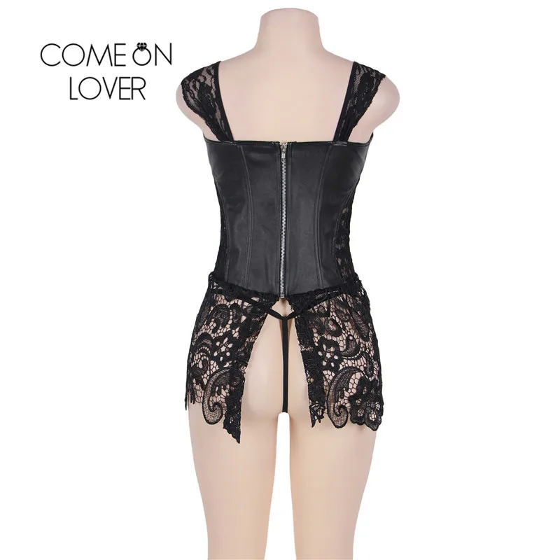 Comeonlover S-6XL размера плюс женский корсет из искусственной кожи и кружева стимпанк