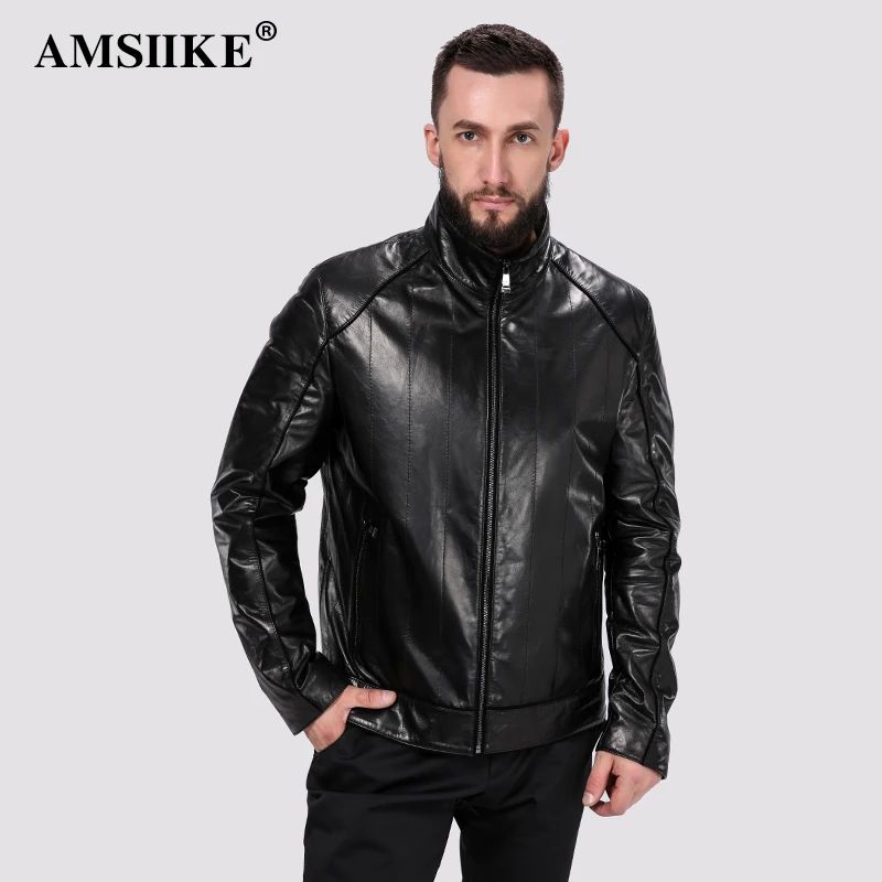 AMSIIKE 2017 Мужская коричневая куртка кожаная стойка воротник A9842|jacket fashion|jacket ajacket jacket