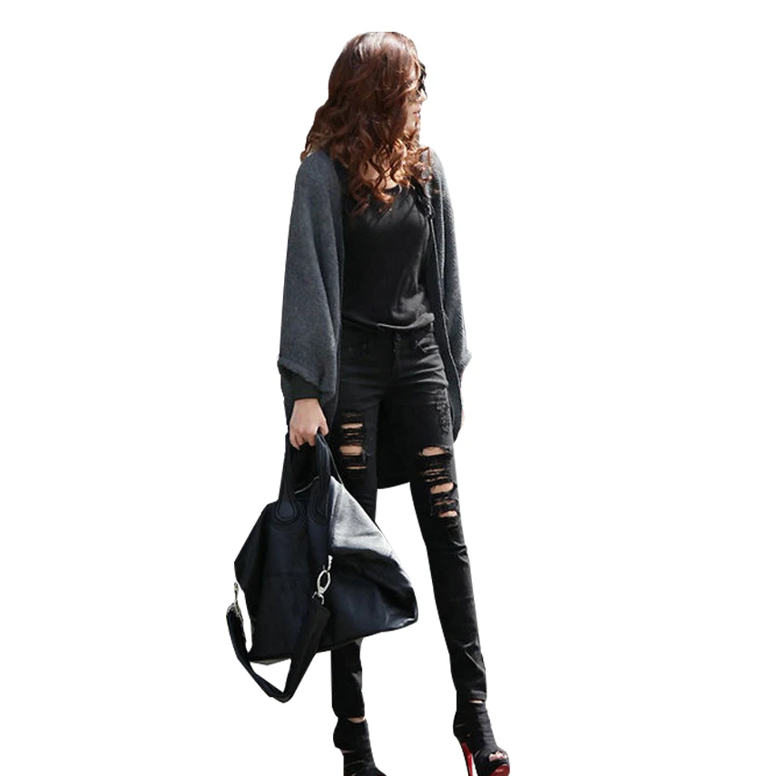 Кардиган женский вязаный крючком серый черный красный длинный 2016 |