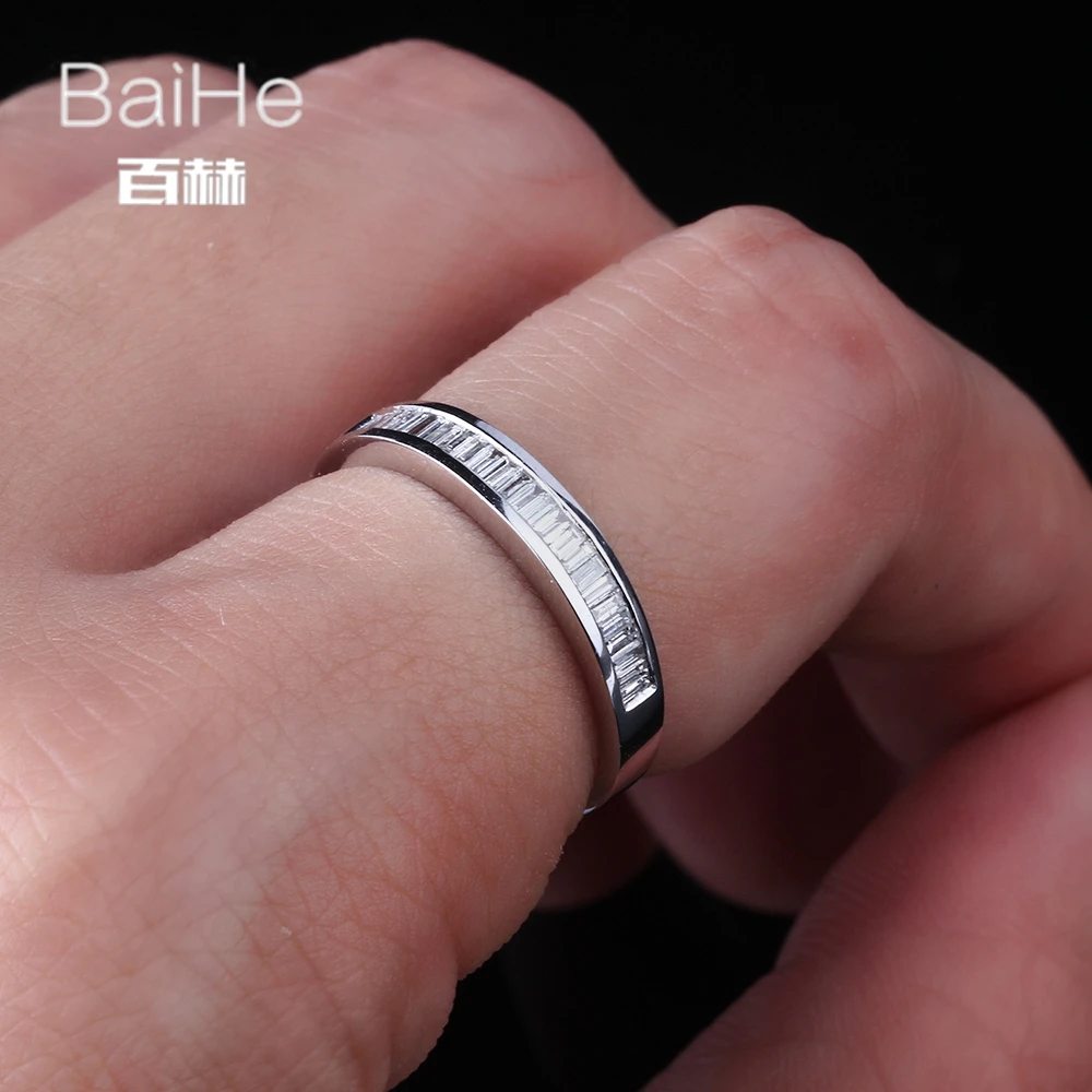 BAIHE подлинной стерлингового серебра 925 0.29CT H/SI в стиле &quotбагет&quot Природные Алмазы