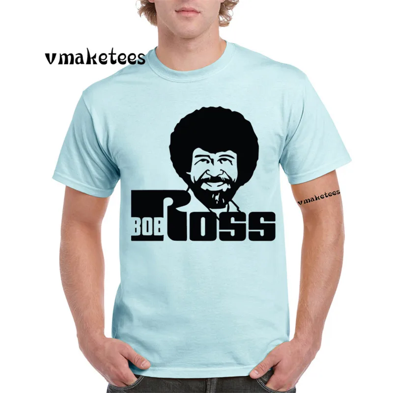 Bob Ross принт: Счастливые деревья модная футболка Летняя повседневная с круглым