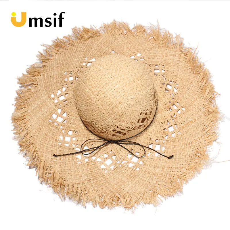 Летняя однотонная соломенная шляпа в стиле ретро с широкими полями для женщин