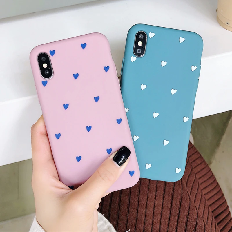 MYSUN Hot Case For iPhone XS Max XR 6 6S 7 8 Plus Full Body Soft TPU Blue & Pink Heart Phone Back Cover Cases Bags Gift |