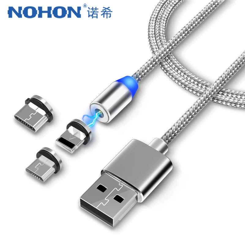 NOHON 3 в 1 быстрый Магнитный зарядный кабель для iPhone X 7 8 6 Xiaomi 4 Lighting Pin Micro USB Type C