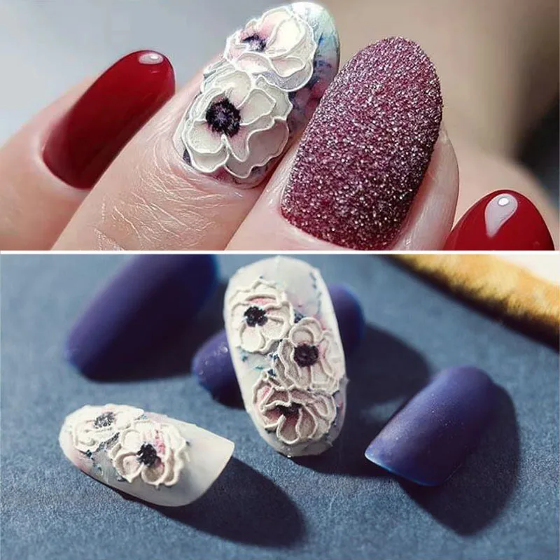 Акриловые Выгравированные 3D DIY Наклейка с цветком для ногтей рельефные цветочные узоры ногтей водные горки переводные наклейки для маникюра