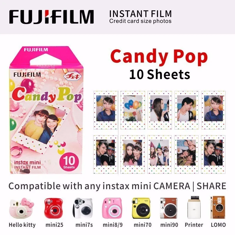 candy pop 10 Sheet ЖК-дисплея с подсветкой FUJIFILM FUJI INSTAX MINI 9 пленка глянцевая фотобумага в 1 пакет для SP1 SP2 70 7cs 8 25 90 50 Lomo - Цвет: candy pop 10 Sheet