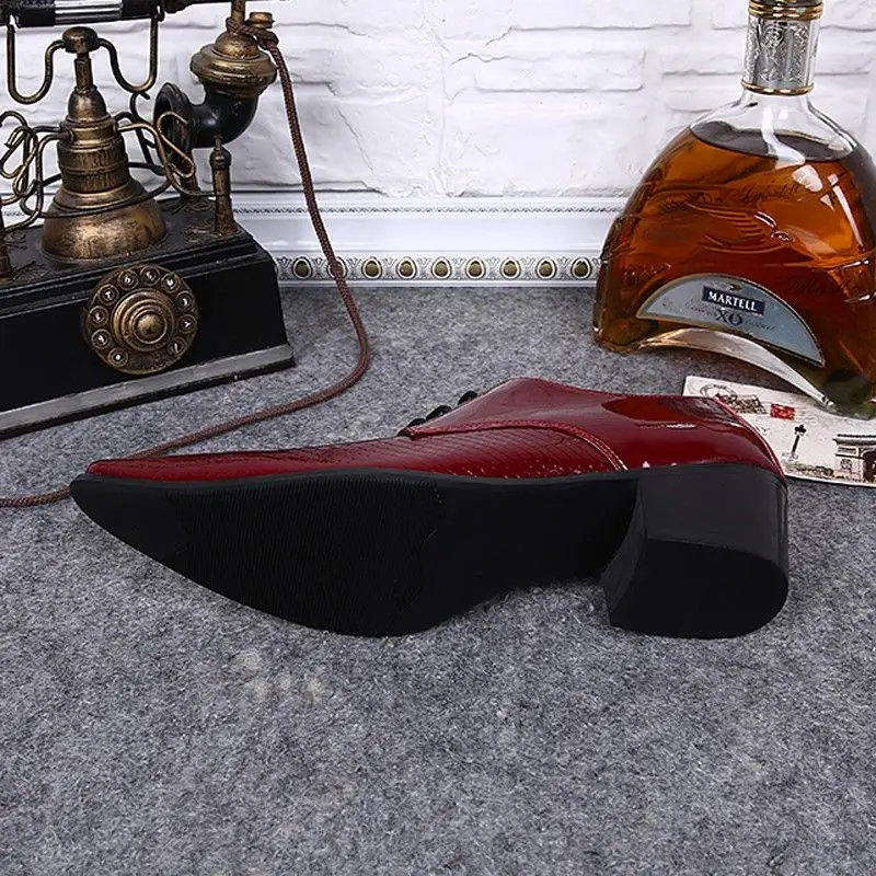 Мужская Свадебная обувь в стиле Дерби из лакированной кожи аллигатора с острым