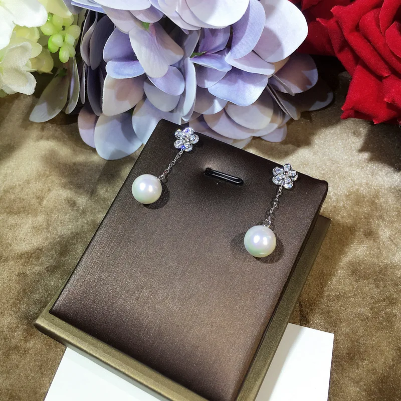

New Arrival 2018 New Arrival Fashion Women Natural Quality Pearl Drop Earrings Real 925 Sterling Silver Dangle Floral Earrings