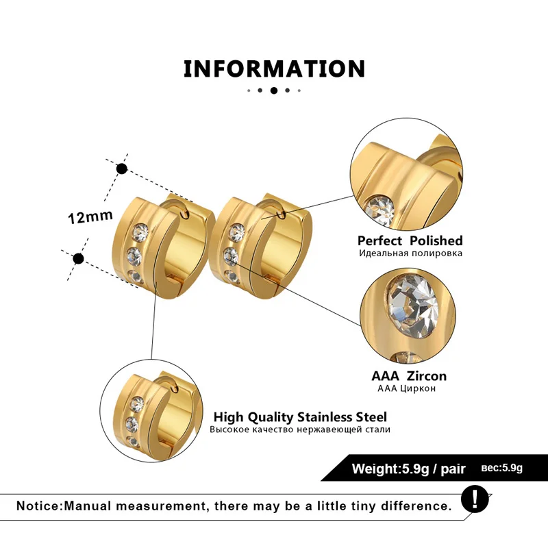 SAISEE High Quality Stainless Steel Hoop Earrings For Women Paved AAA Cubic Zircon Unisex Fashion Jewelry Nickel Free | Украшения и
