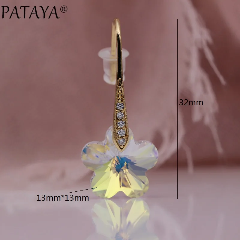 PATAYA, новинка, пять лепестков, AB, австрийский кристалл, длинные серьги, белый натуральный циркон, висячие серьги, женские свадебные Роскошные модные ювелирные изделия