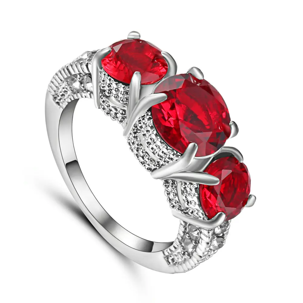 Женское Обручальное кольцо с красным фианитом в винтажном стиле|cz rings|wedding rings for