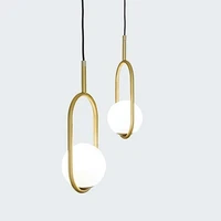 nordic creative wrought iron gold plated ring with glass ball pendant light hanging lamp with for bar cafe restaurant