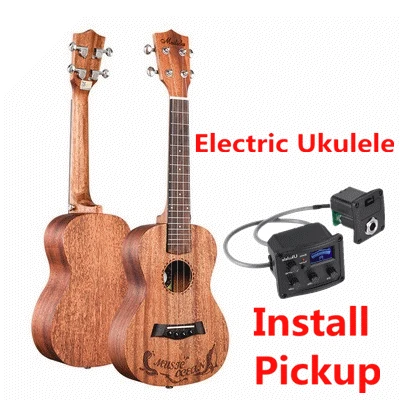 Wood Install pickup Гавайские гитары укулеле, 23 дюйма, красное дерево, Мини электрическая акустическая гитара, 4 струны, Ukelele, гитара ra, установка, звукосниматель, дельфин, musjc, оцеин - Цвет: Wood Install pickup