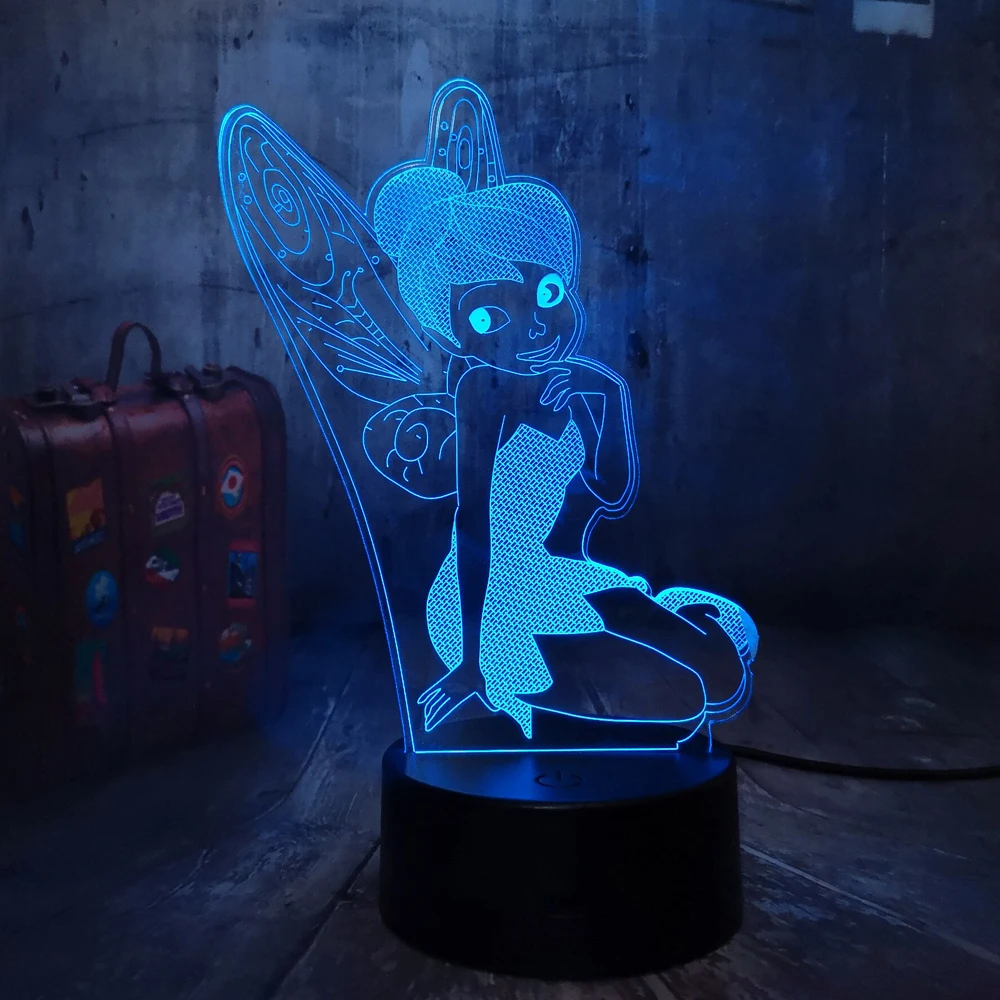 Новинка мультфильм милый пропустить звонок, бело-серые «Динь-Динь» 3D светодиодный Ночной светильник Настольная лампа RGB 7 цветов для девочек детские игрушки Декор Рождественский подарок