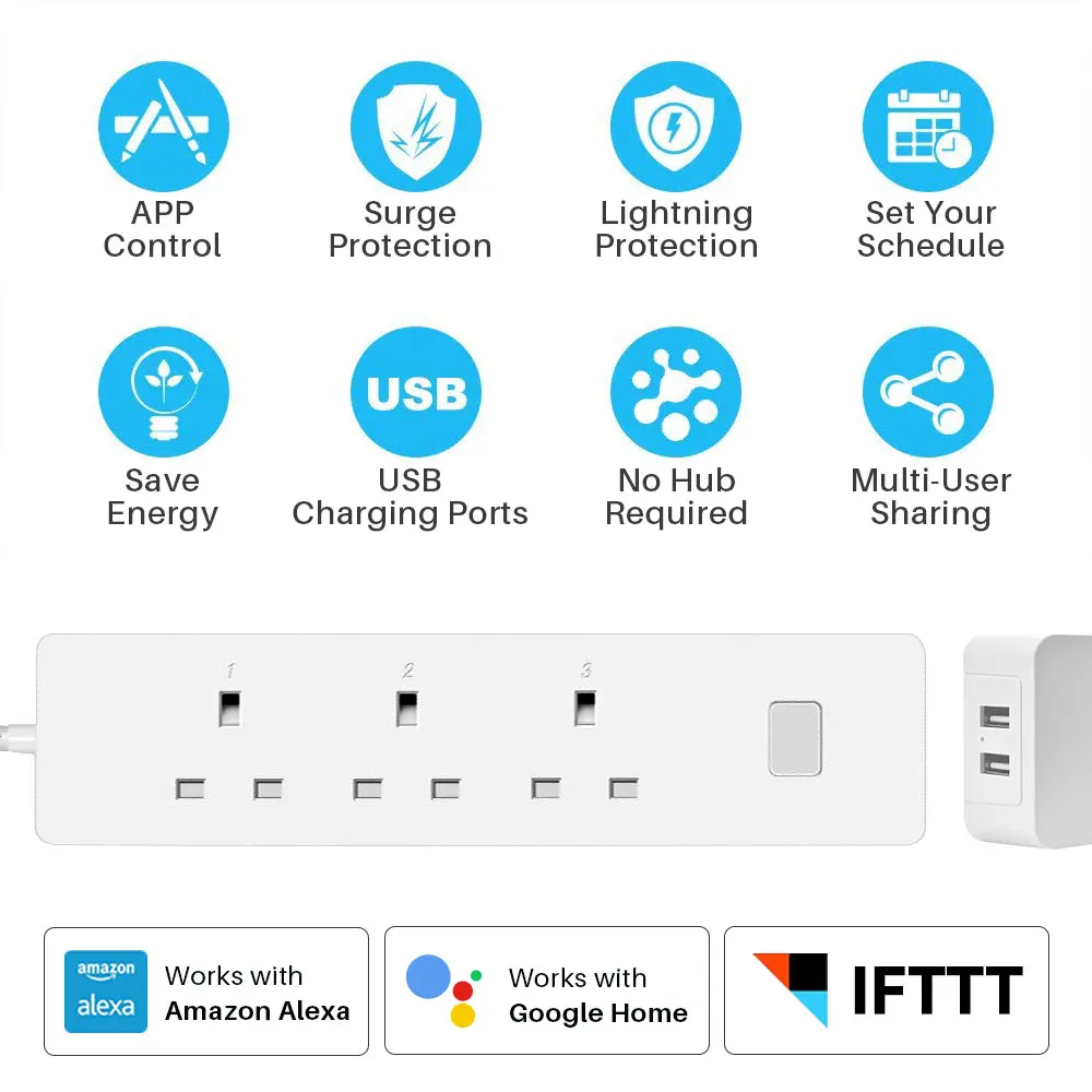 Умная розетка с Wi Fi 2 USB порта 3 розетки переменного тока|Умные розетки| |