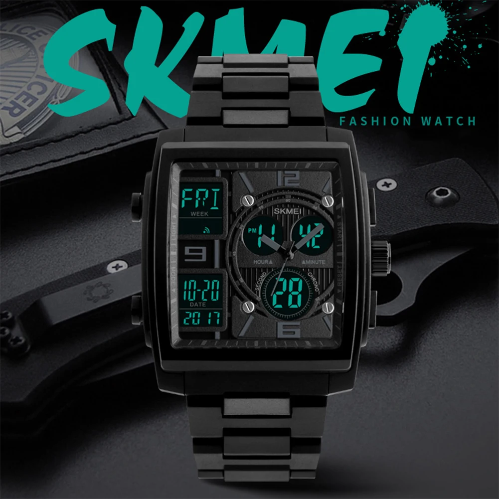 

SKMEI 1274 Men Students Quartz Wristwatch 5ATM Waterproof Digital Alarm Year Date EL Backlight Chronograph EL lighting chip