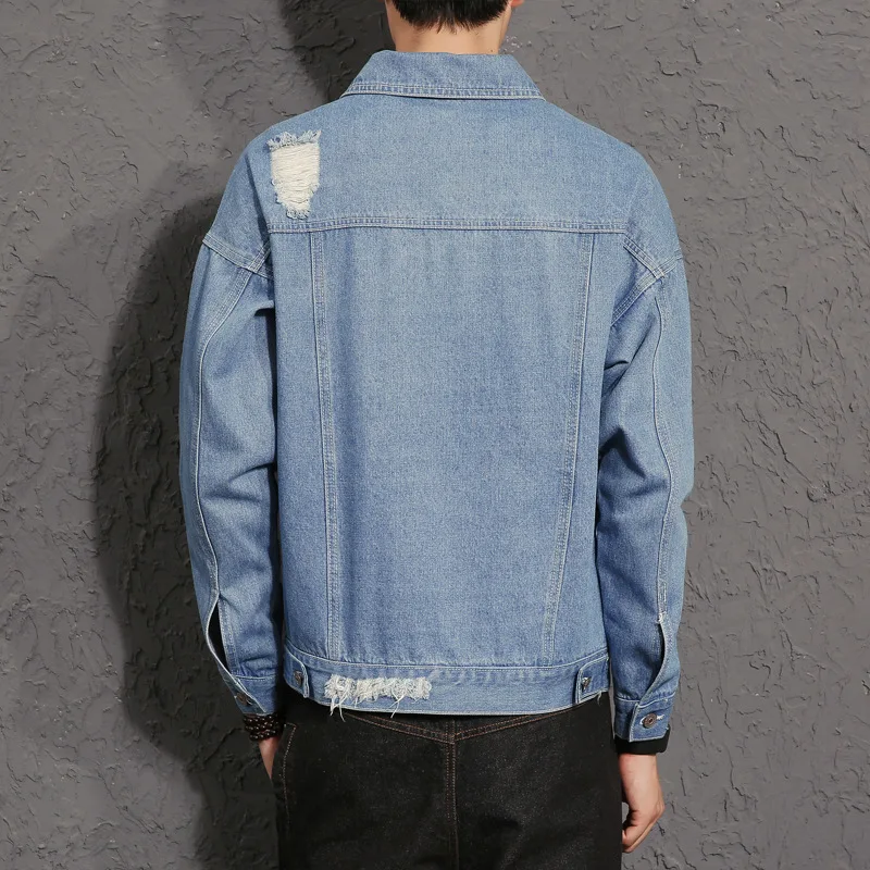 LEDINGSEN новые дизайнерские Синие рваные джинсовые куртки для мужчин Vinage Distressed