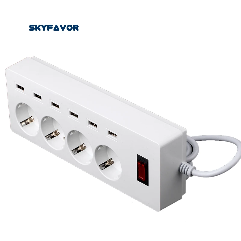 Многофункции евро Сетевой фильтр питания с 6 USB порта и 4 розетки расширения, с USB для iPhone iPad и samsun