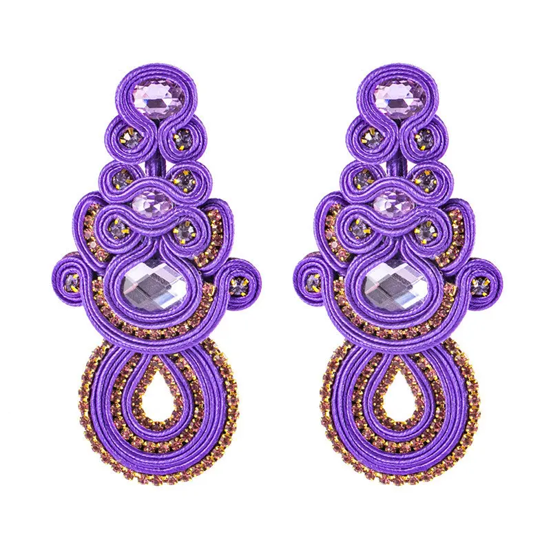 purple KPacTa новые модные дизайнерские суташи этнические серьги ювелирные украшения ручной работы женские хрустальные украшения серьги-капли подарок Букле д 'Орель - Окраска металла: purple