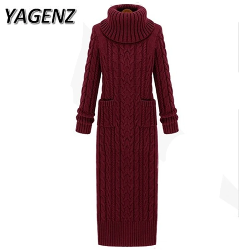 Женское трикотажное платье-свитер с высоким воротником и карманами | Женская