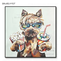 new painting hand painted dog with cola and popcorn oil painting on canvas funny design dog oil painting for wall art decoration