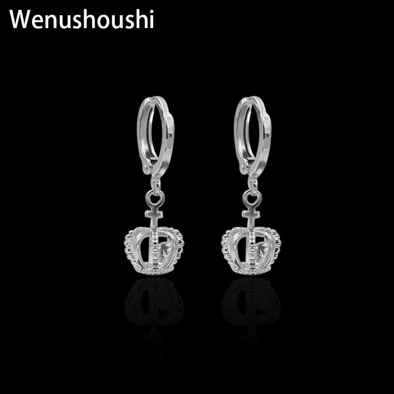 WENUSHOUSHI high quality crystal crown pendant small hoop earrings for women cute romantic Korean earing girls gifts copper | Украшения и