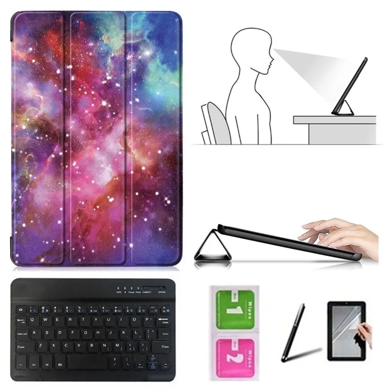 Набор аксессуаров samsung Galaxy Tab A 10,5 SM-T595 SM-T590 10,5 дюймовый планшет-умный чехол+ Bluetooth клавиатура+ пленка+ стилус - Цвет: BK7-YHX