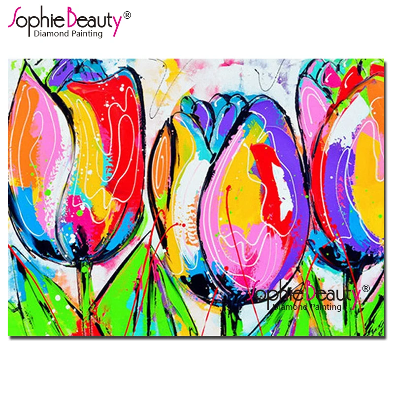 Картина из страз сделай сам Sophie Beauty цветной тюльпан узор для вышивки крестиком