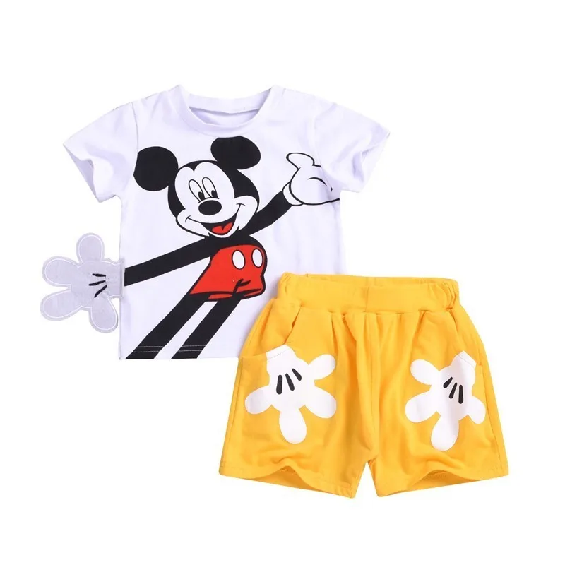 Цвет: желтый Disney/новая модная одежда для малышей; цвет черный, белый; летняя одежда для маленьких мальчиков с Микки Маусом; комплект одежды из хлопка для маленьких девочек; мягкая детская одежда - Цвет: Цвет: желтый