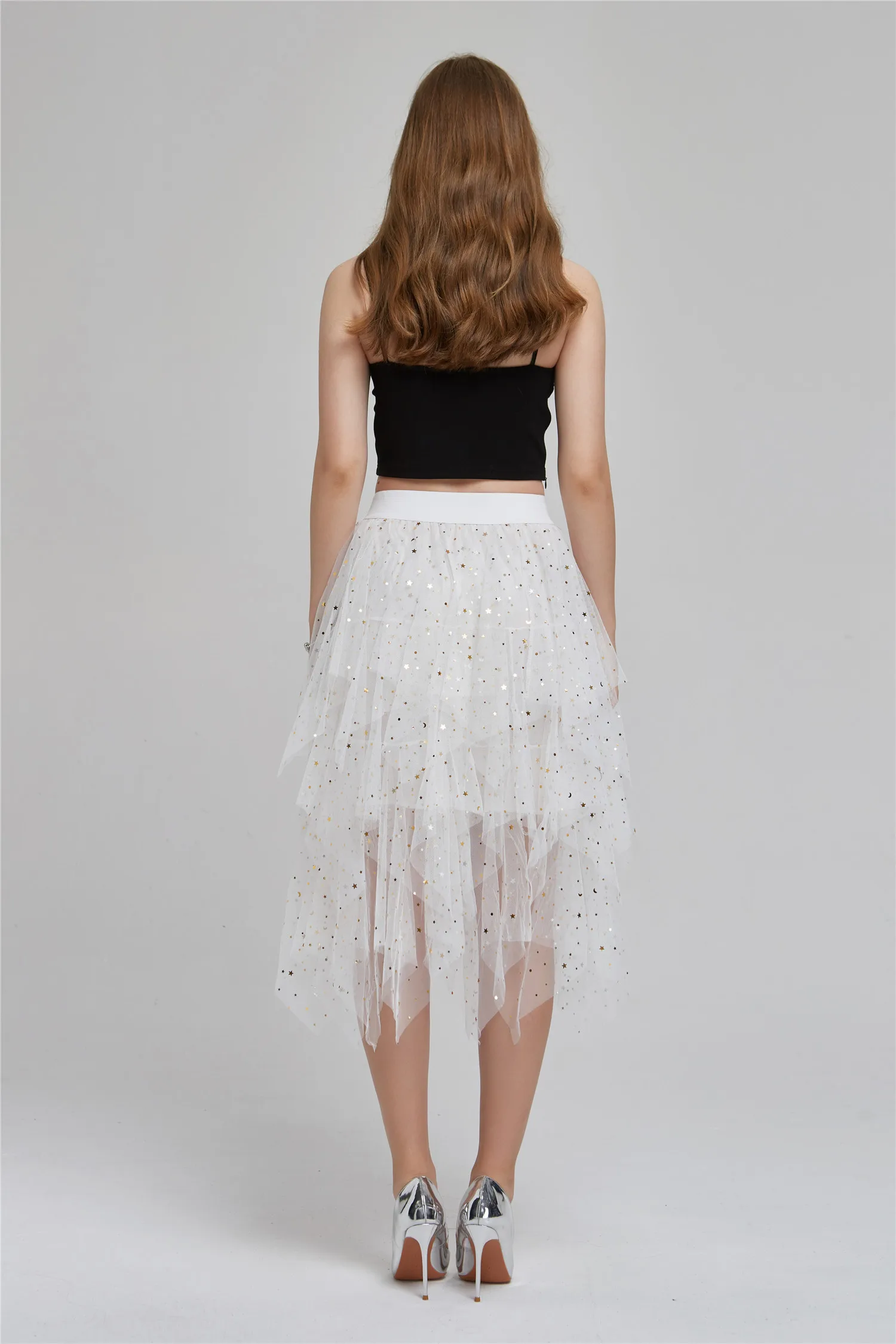 Женские Асимметричные тюлевые юбки модная эластичная сетчатая юбка-пачка со