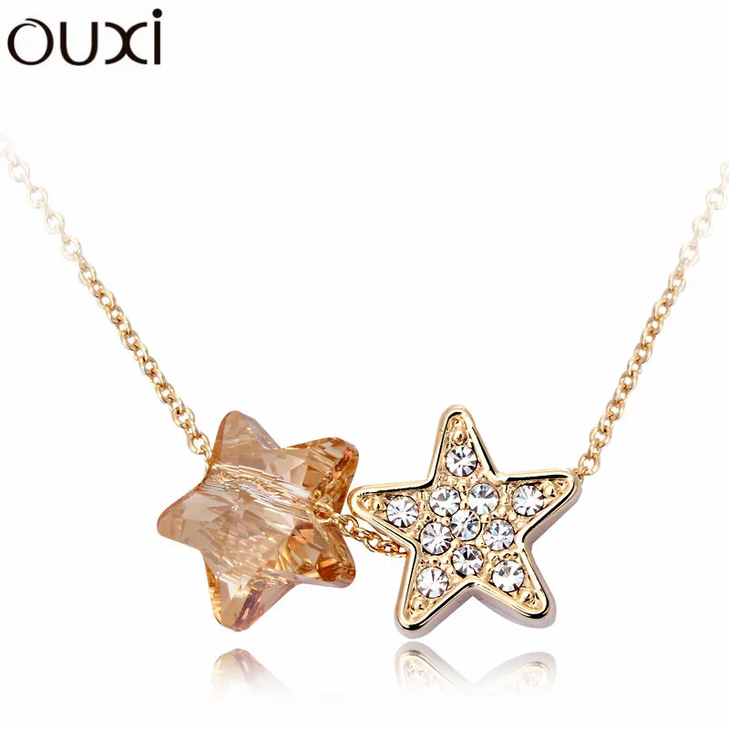 Best Crystal &amp Quality Big Coupon Women Necklace Jewelry Double Stars Collier Bijuterias Bijoux White Gold Plated OUXI NLA007 | Украшения