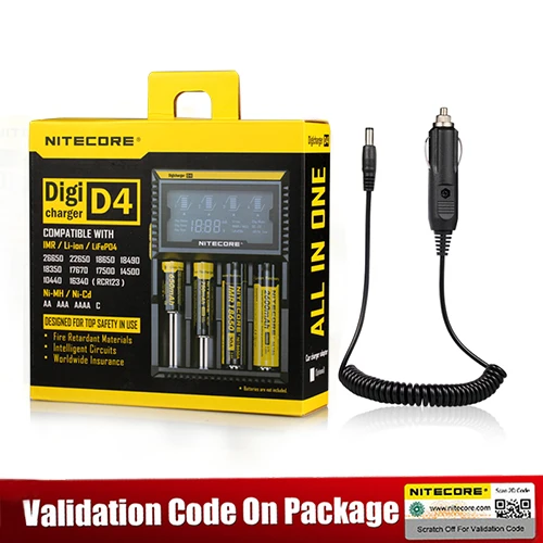Nitecore D4 D2 I4 I2 Digi зарядное устройство lcd интеллектуальная схема глобальная страховка Li-Ion 18650 14500 16340 26650 зарядное устройство - Цвет: D4 With Car Charger