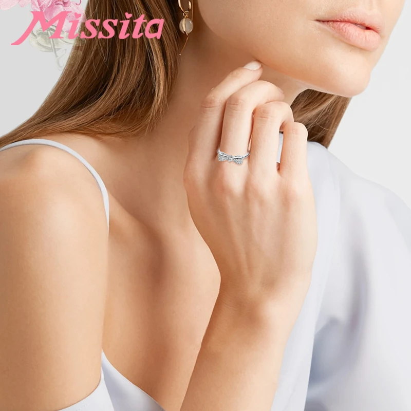 MISSITA 100% новинка модные кольца с милым бантом и кристаллами для женщин девушек