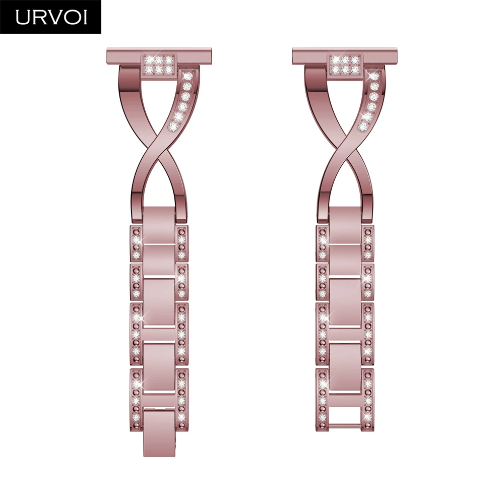 Pink gold URVOI ремешок для Galaxy Watch Active с двойным X ремешком из нержавеющей стали складывается застежка с цирконом быстроразъемные контакты наручные 42 46 мм - Цвет ремешка: Pink gold