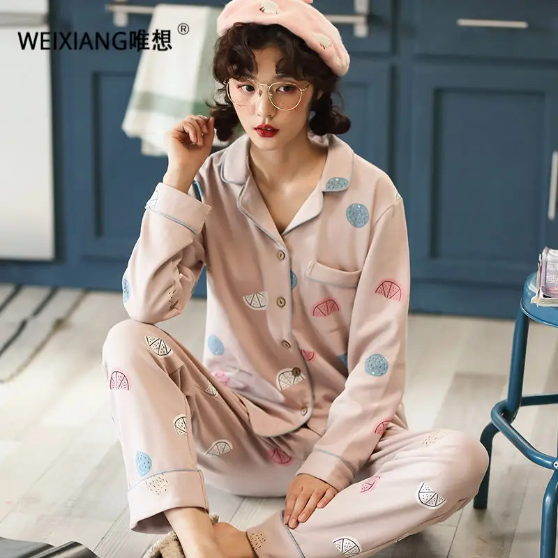 WEIXIANG женщин зима Pajama набор мягкой печати pijama Главная пижамы женщина хлопок плюс