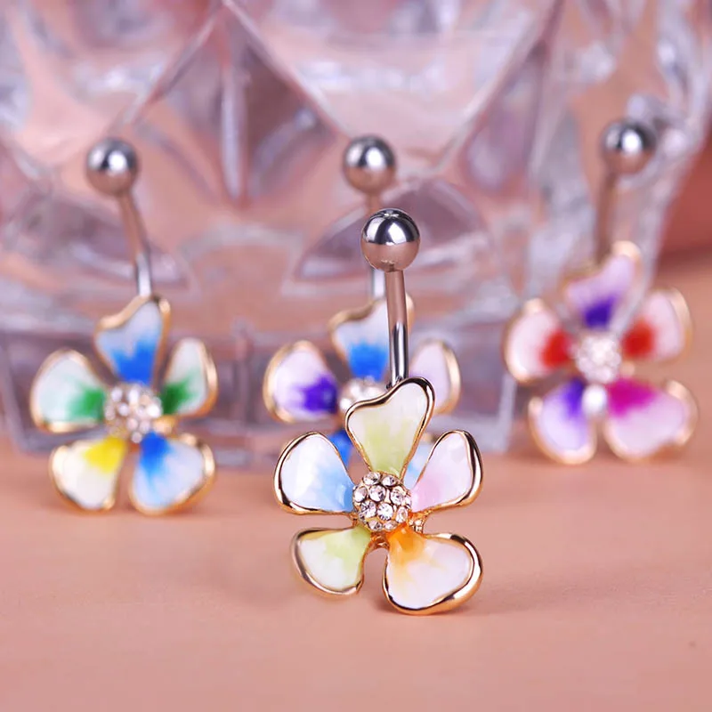 Ювелирные изделия для пирсинга эмальта пуговицы с цветными цветами и