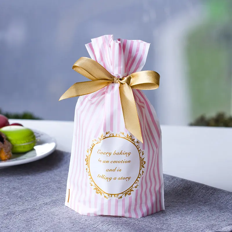 Pink Stripe LBSISI жизнь 50/100 шт мешки для печенья, конфет Рождественский подарок сумки закуски с нугой и PE Пластик сумка-кисет День рождения свадьба - Цвет: Pink Stripe