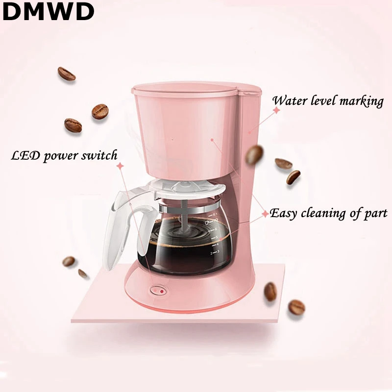 DMWD 700W 220-240V 50/60Hz 600 мл Ёмкость в американском стиле капельного Кофе чайник анти-капельная система текстильная фабрика утечки небольшого размера и изящной работы Кофе машина