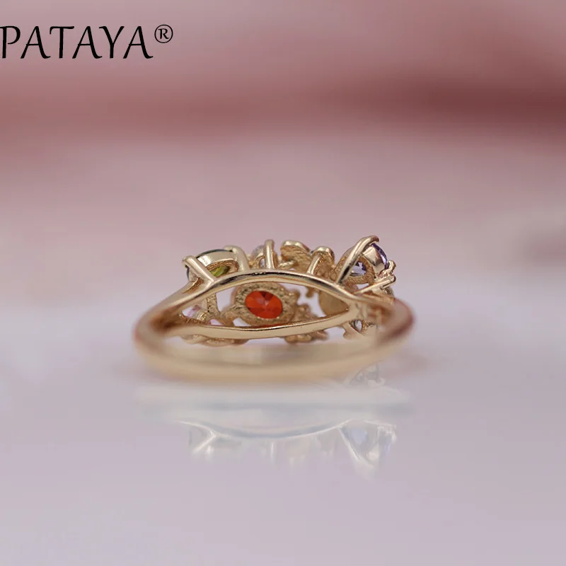 Женское кольцо из розового золота PATAYA разноцветное натурального циркония 585