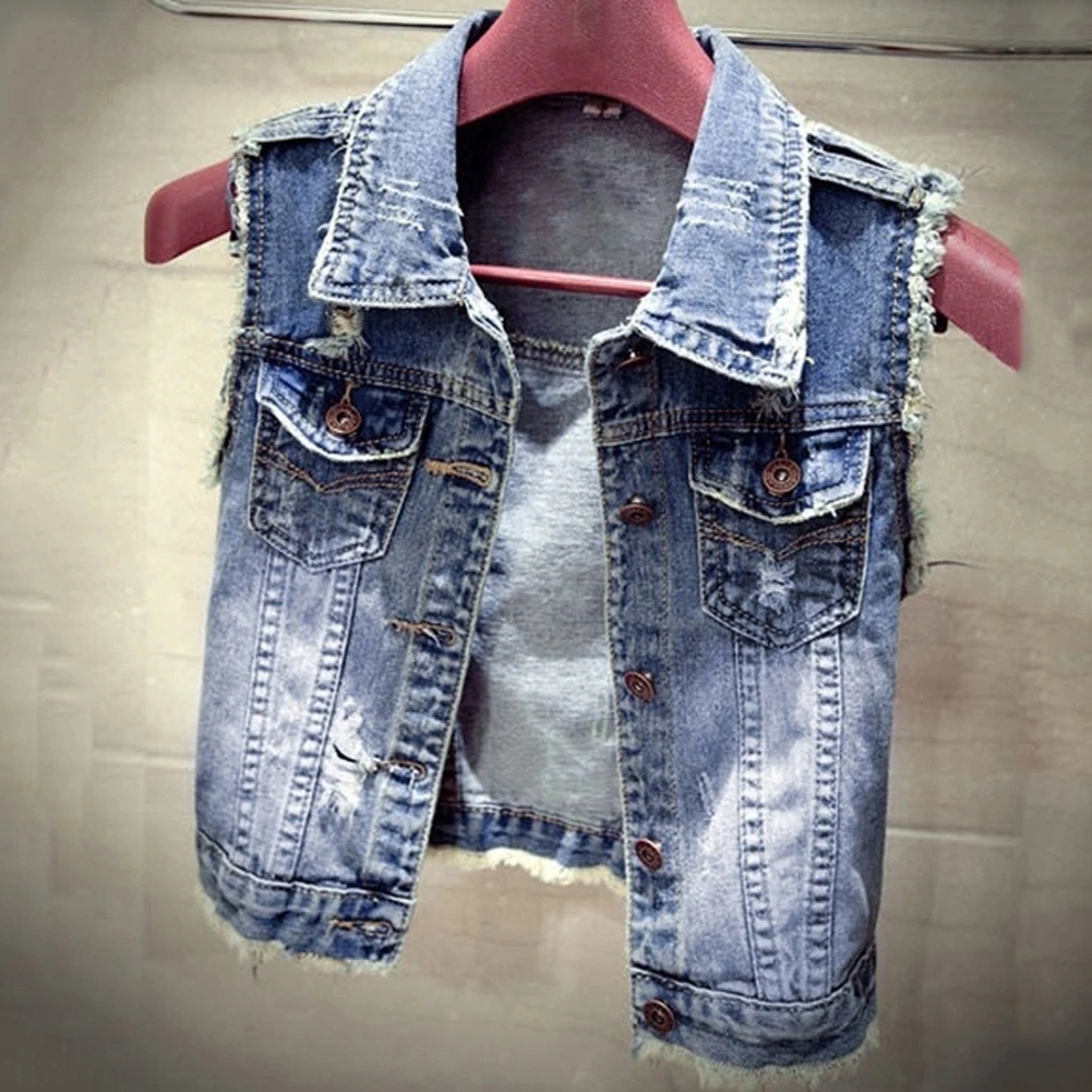 Denim Blue Новинка, хлопковая джинсовая женская куртка без рукавов, плюс размер, S-L, темно-синий джинсовый жилет, женский джинсовый жилет в ковбойском стиле, женские куртки s - Цвет: Denim Blue