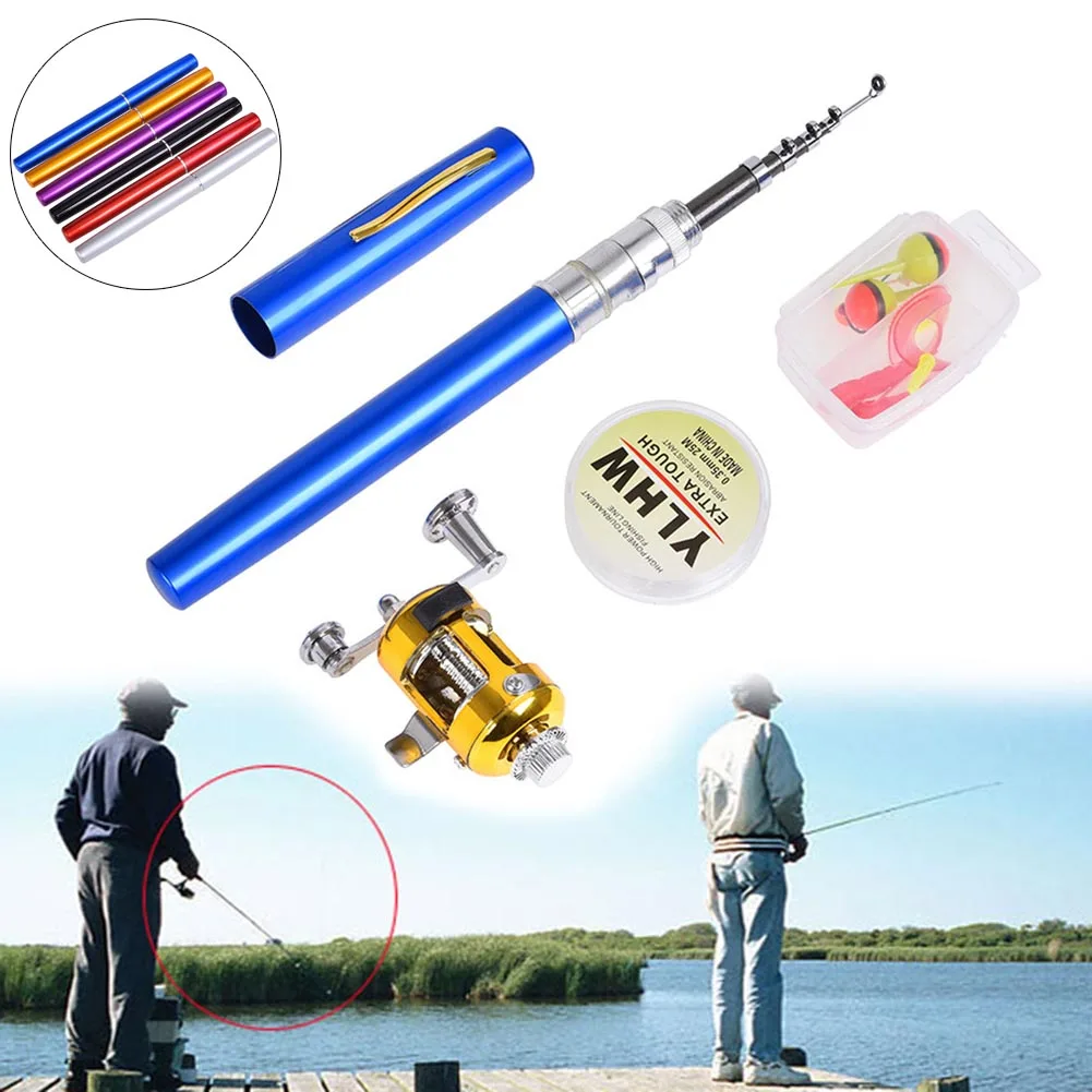 HOT Portable Fishing Rod Reel Combo Set Pen Shape Telescopic Pole Line Soft Lures Kit Fish Gear HV99 | Спорт и развлечения