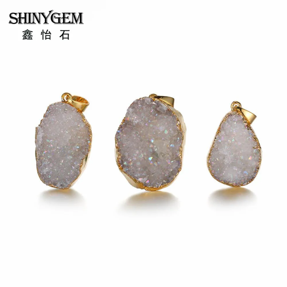 Подвеска ShinyGem с натуральным друзным кристаллом, золотой край, несимметричный кристалл, опал, подвеска, чакра, натуральный камень, Подвески для изготовления ювелирных изделий