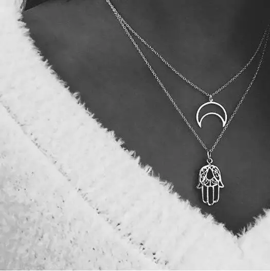 Женское Ожерелье с кулоном Bohemian Moon Fatima многослойное ожерелье из серебряного