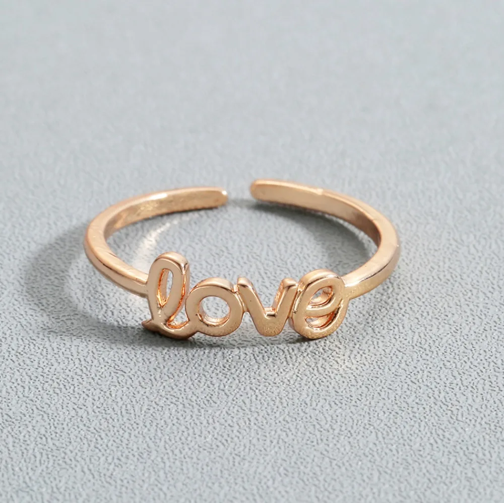 Kinitial открытые кольца с надписью для женщин модные Love простые маленькие золотые