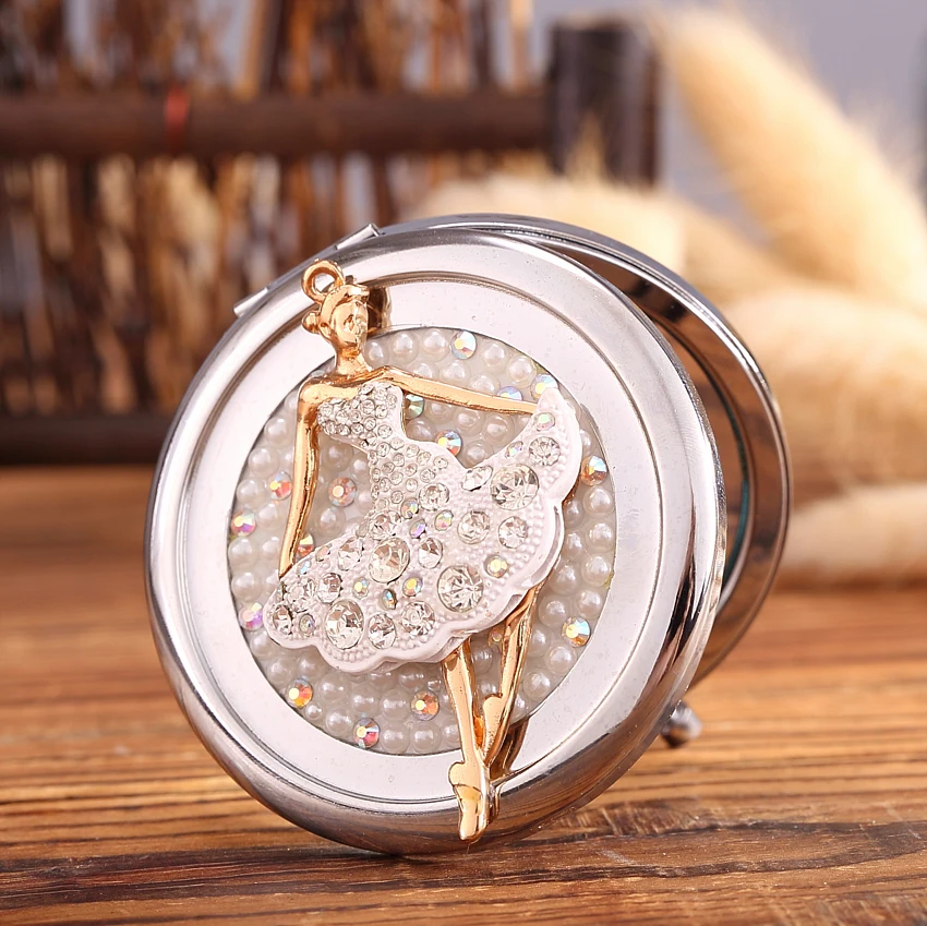 Выгравировать слова бесплатно bling Crystal Mini beauty карманное зеркало балетная Девушка