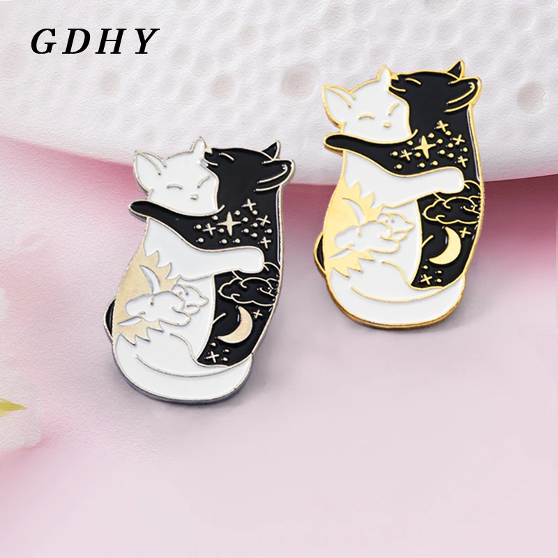 Броши-кошки GDHY для объятий милые черные и белые кошки эмалированные значки с днем