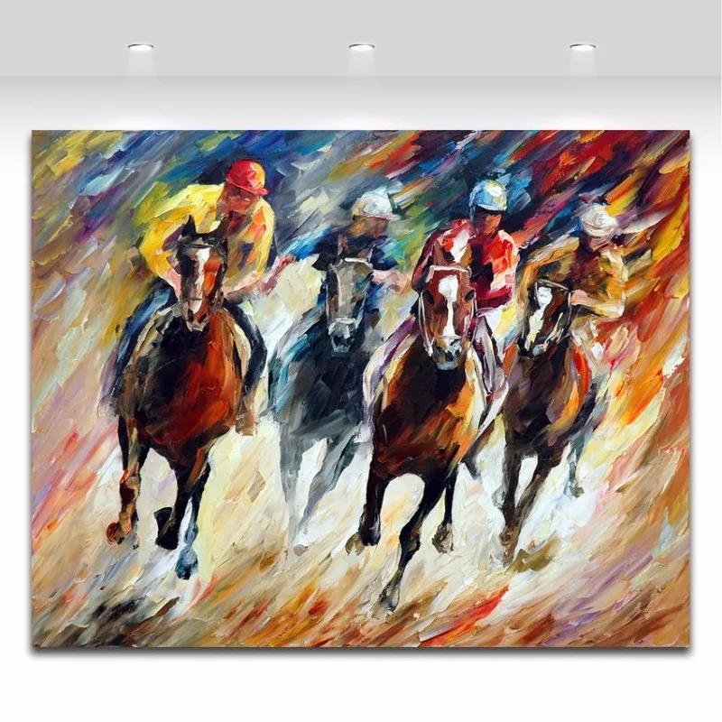 Захватывающие гонщики с лошадью палитры ножи холсты для рисования печать